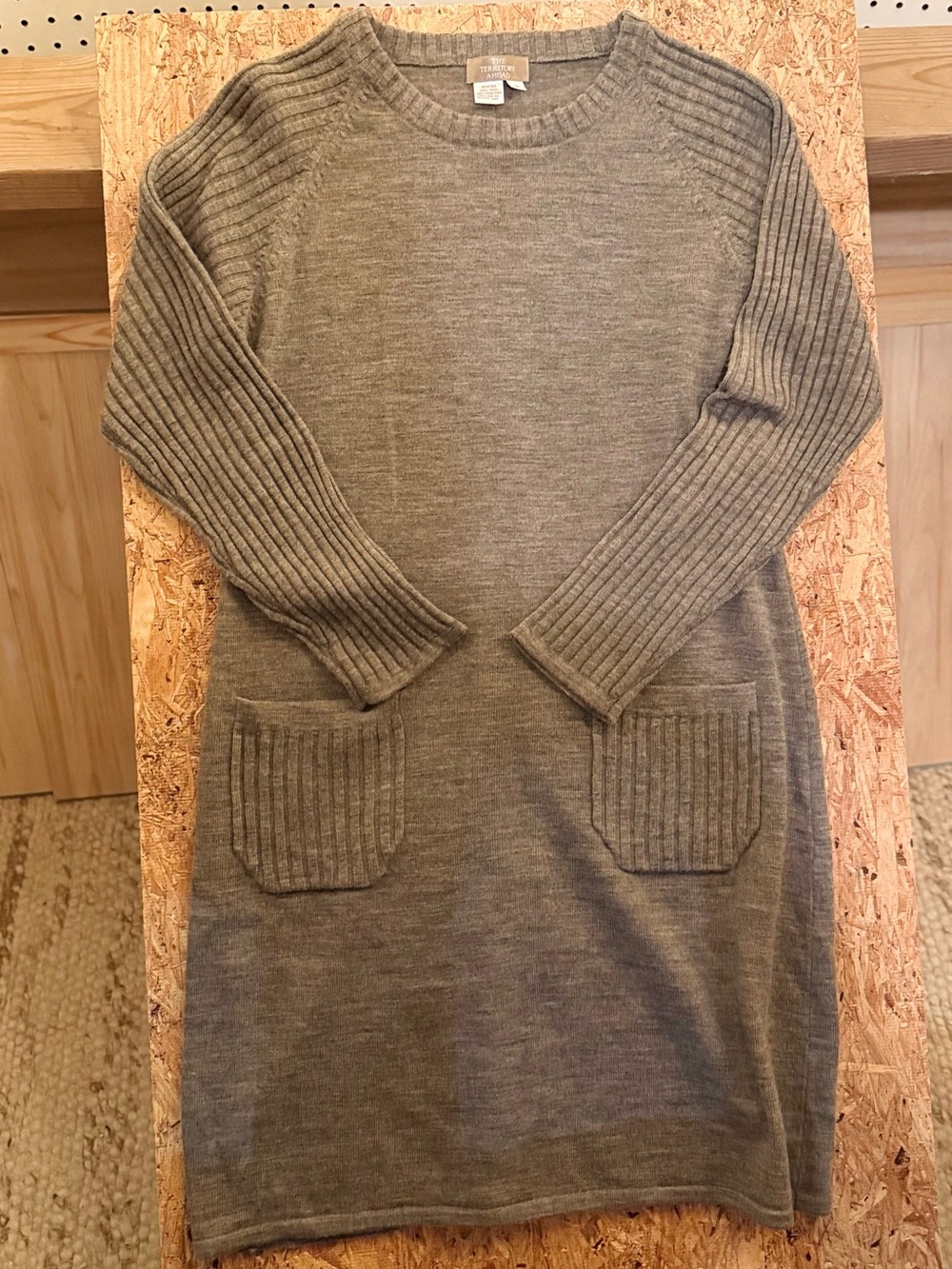 The Territory Ahead Wool Women's Crewneck Sweater Dress in Taupe